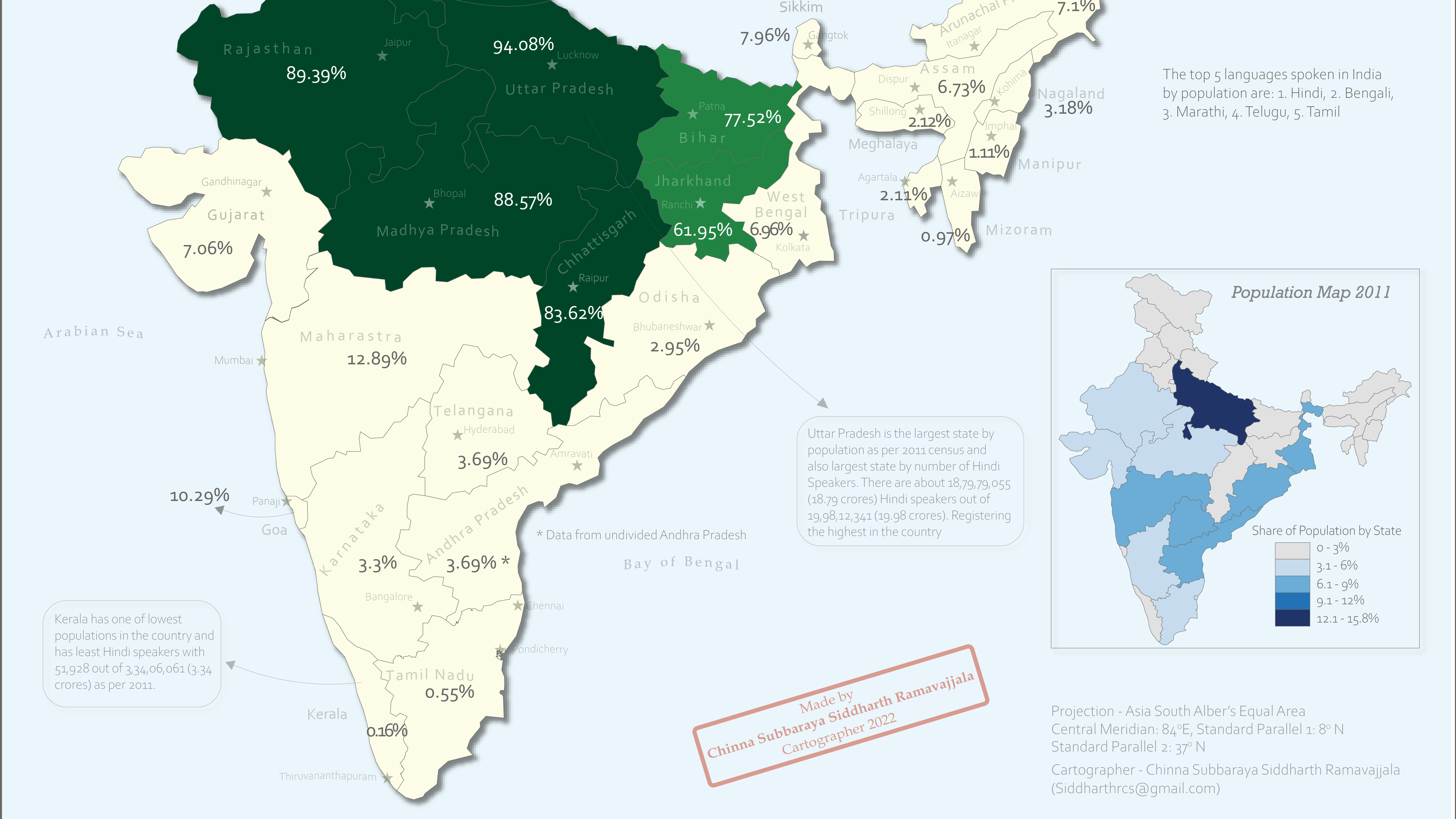 Hindi Speakers Map of India